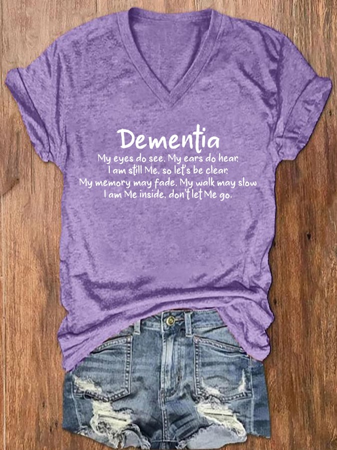 Women's Dementia Alzheimer's Disease Awareness Printed V-Neck T-Shirt