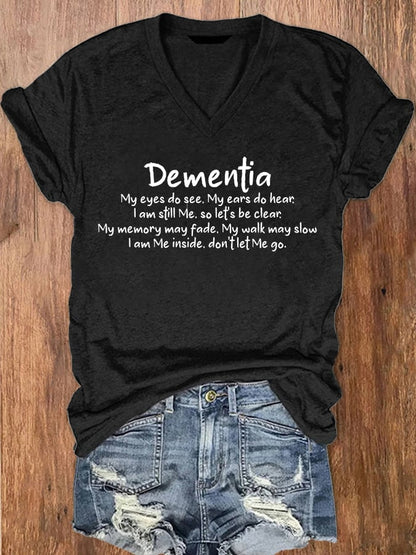 Women's Dementia Alzheimer's Disease Awareness Printed V-Neck T-Shirt