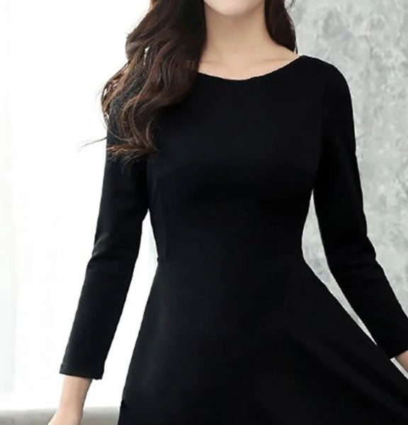 Janny | Unique Black Plain Long Sleeve Mini Dress