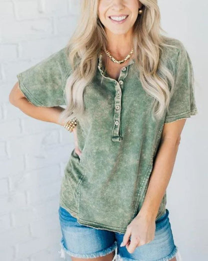 POSITANO - Washed Button T Shirt