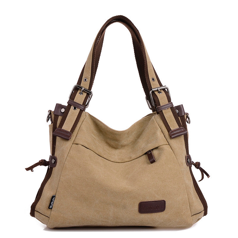 Ivory™ Canvas Large Capacity Shoulder Bag with Zipper