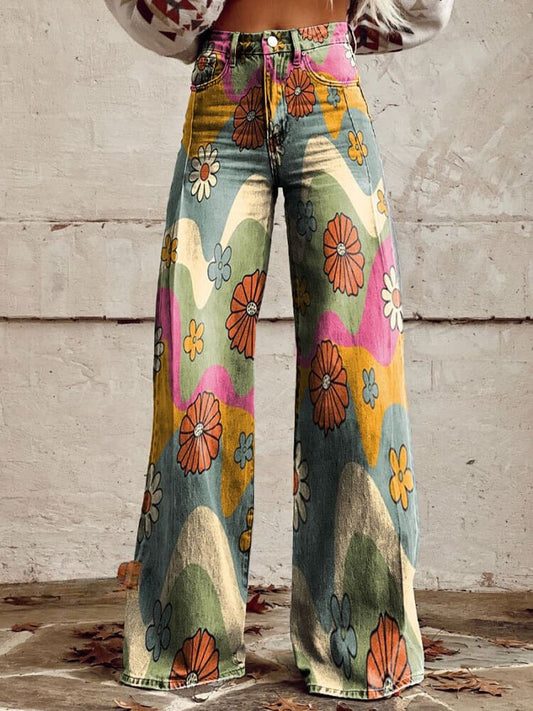 CATHY | FLORAL DAISY BAGGY PANTS