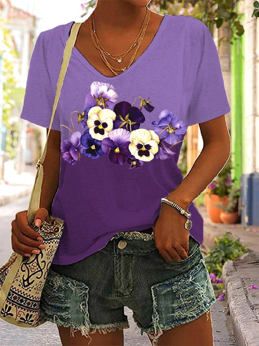 Women's Alzheimer's Purple Floral Graphic T-Shirt