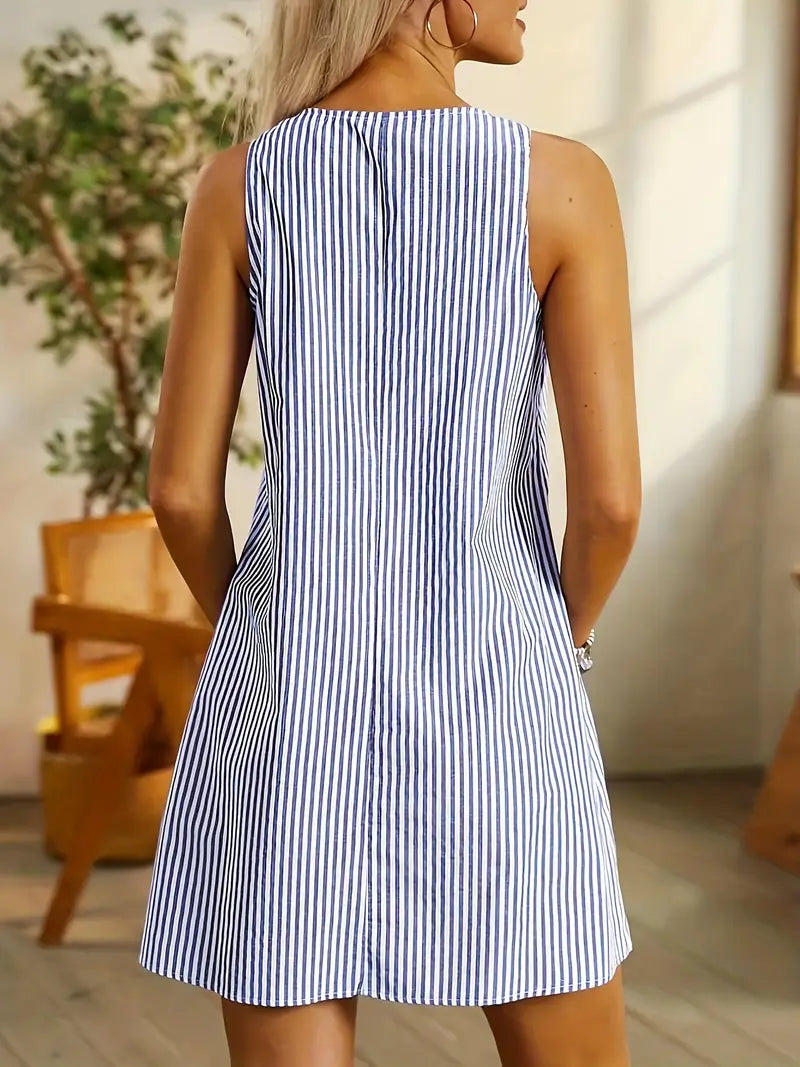 Selene | Sleeveless, Striped, Knee-Length Dress