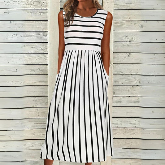 Michaela | Black And White Sleeveless Midi Dress