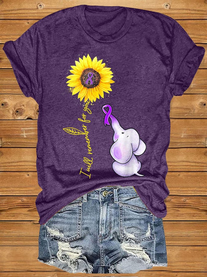 Women's Elephant I Will Remember For You Sunflower Alzheimer Print T-shirt