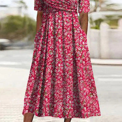 Yuna | Sweet Floral Print Short Sleeve Midi Dress