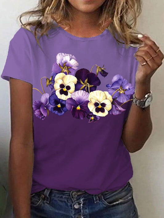 Women's Alzheimer's Purple Floral Graphic T-Shirt