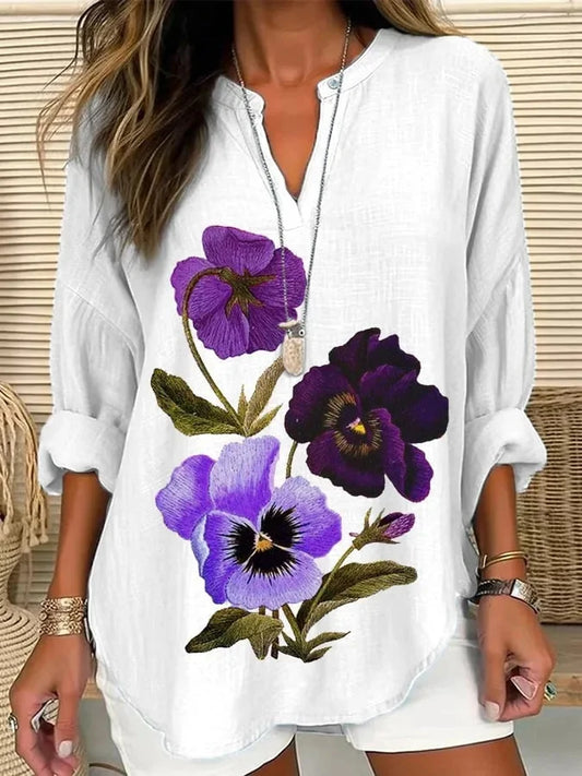 Women's Alzheimer's Awareness Purple Flower Print Casual Blouse