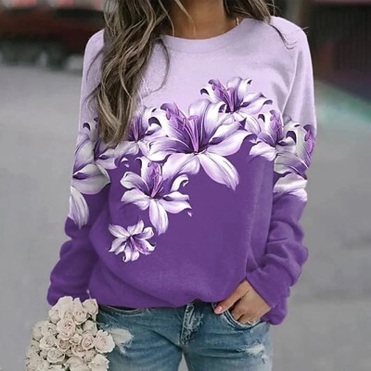 Women's Alzheimer's Awareness Purple Floral Print Casual Sweater