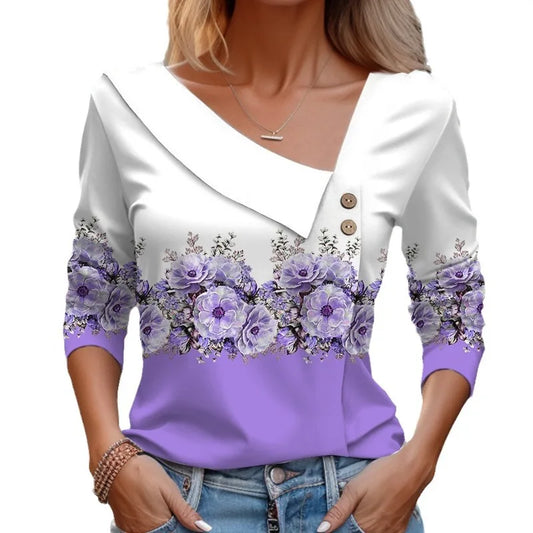 Women's Alzheimer's Purple White Floral Print Top