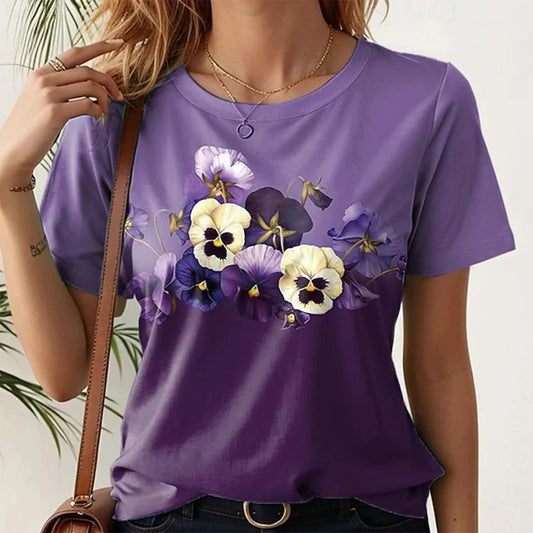 Women's Alzheimer's Purple Floral Print  T-Shirt