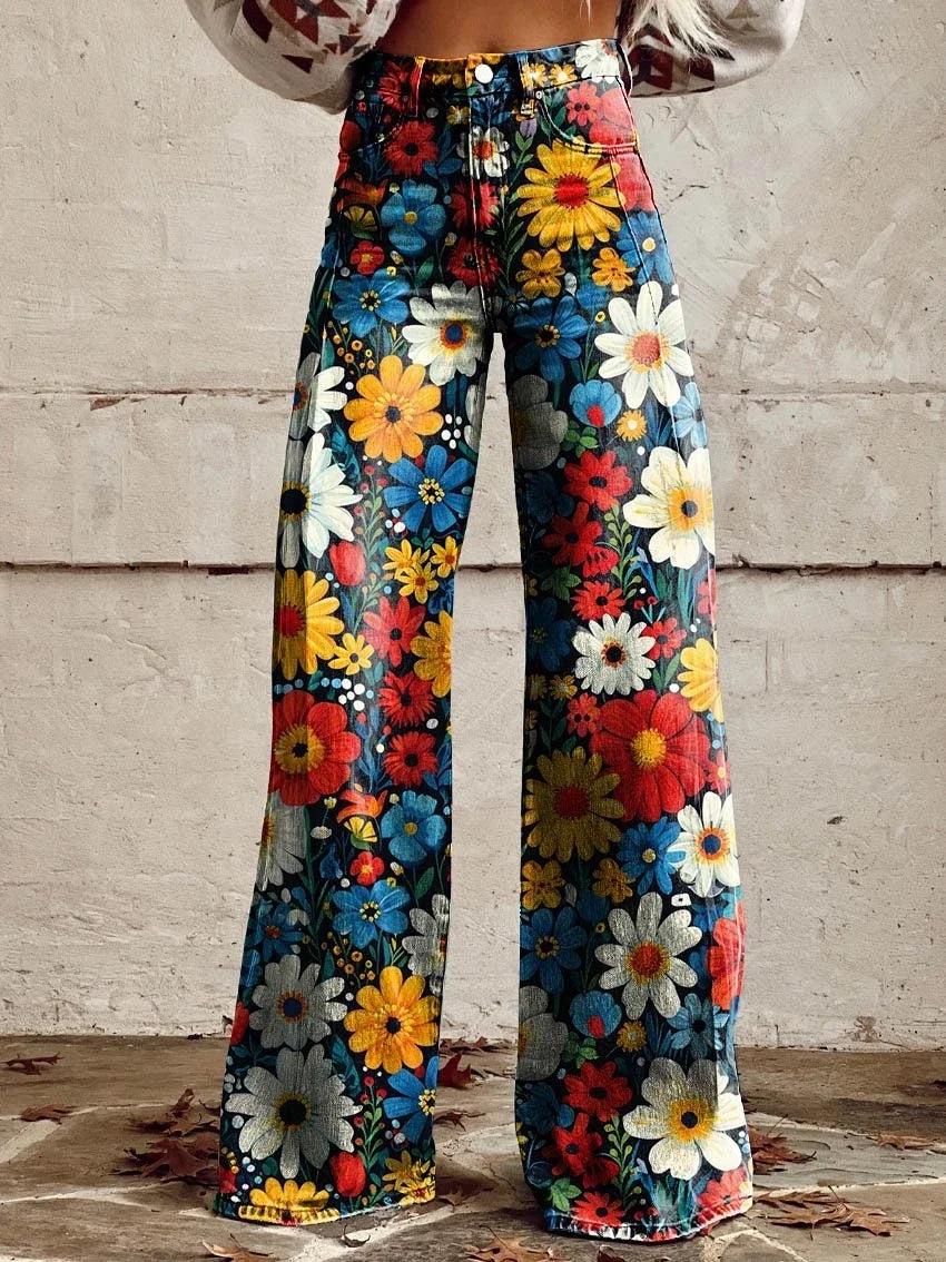 ELLE | RETRO FLORAL BAGGY PANTS