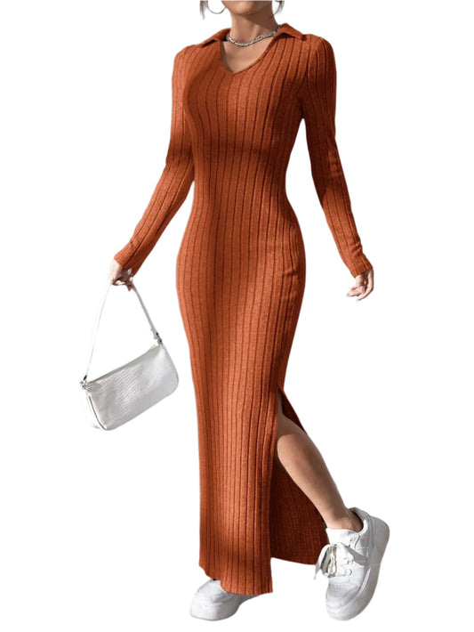 Maya | Ribbed Knit Split Dress