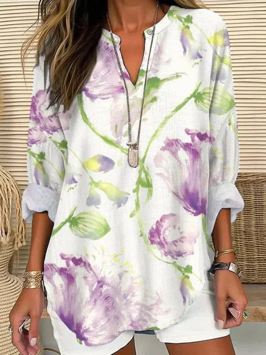 Women's Purple Floral V-Neck Top