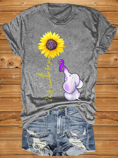 Women's Elephant I Will Remember For You Sunflower Alzheimer Print T-shirt