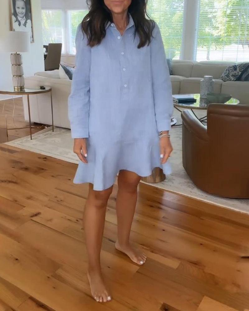 Kiki | Chic Blue V-Neck Long Sleeve Mini Dress