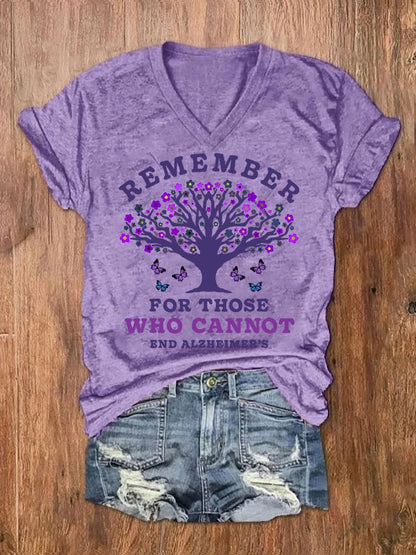 Women's Remember For Those Who Cannot Dementia Alzheimer's Disease Awareness printed V-neck T-shirt