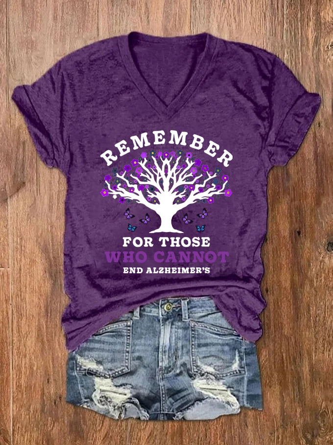 Women's Remember For Those Who Cannot Dementia Alzheimer's Disease Awareness printed V-neck T-shirt